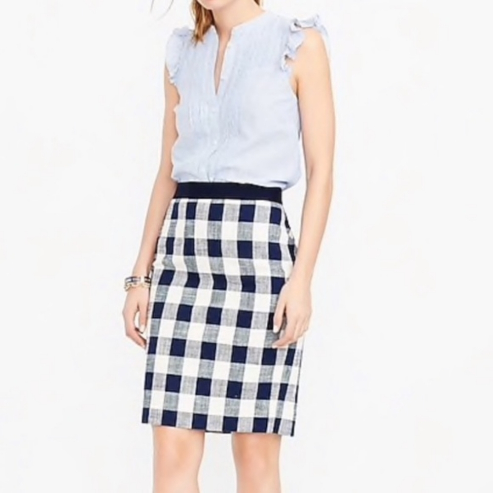 J CREW The Pencil Skirt Gingham Tweed Classic Offic Plaid Checkered Size 00